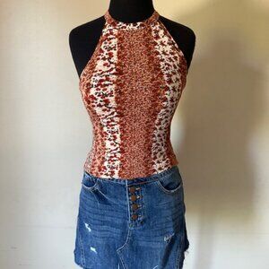 Mudd Brown Floral Halter Tank Top   8534